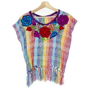 NWOT Mexican Huipil Rebozo Cropped Top Blouse Multicolor One Size